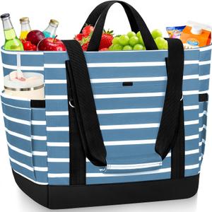 Cooler Bag Insulated, Soft Side Cooler, Reusable Grocery Bags with Zipper Closure, Thermal Leakproof Large Insulated Tote Bag for Hot/Cold Food for Grocery, Beach, Travel, Picnic