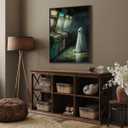 Vintage Halloween Wall Decor Horror Poster Cute Ghost in An Abandoned Arcade Wall Art Decor Gothic Dark Academia Ghost Art Poster Aesthetic for Living Room Bedroom8x12inch black framed (style-6)