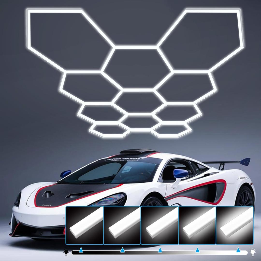 Hexagon Garage Light: Upgraded 10-100% Dimmable LED Garage Hexagon Lights, 48 Packs LED Light, 52800LM Super Bright Hexagon Lights for Garage Gym Basement Hair Salon (White)