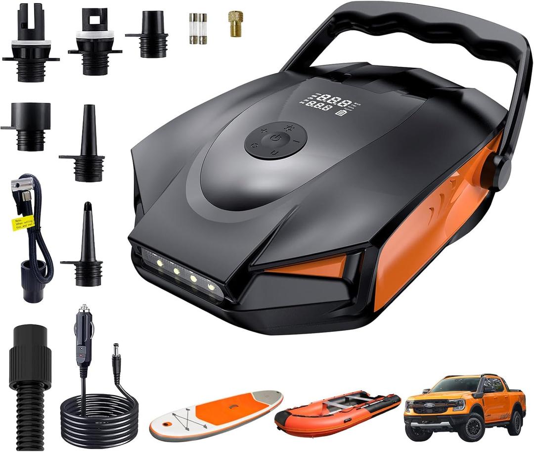 50PSI Paddle Board Pump Electric Portable, High Pressure Sup Pump - Dual Stage Inflation, Auto Shut Off and Deflate for Stand Up Paddle Board/Car/Kayak/Bicycle (Black-DC12V)