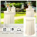 Tegeme 32 x 43 Inch Round Spandex Cocktail Tablecloths with Skirt Cocktail Round Table Cover Spandex Stretch Tablecloth for Fitted High Top Table Bar Wedding Party Banquet (Beige,1 Pack), 43.3"