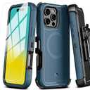 M MYBAT PRO Maverick Series for iPhone 16 Pro Max Case with Belt Clip Holster,[Compatible with Magsafe] w/Screen Protector,Anti-Drop,Shockproof,with 360Rotating Kickstand,Heavy Duty Protection Blue