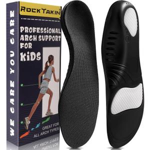 ROCKTAKIN Kids Arch Support Shoe Insoles, Plantar Fasciitis Orthotic Inserts Strong Support for Children's High Arch, Flat Feet Pain Relief, Foot Pronation (4.5-5.5 Big Kid (24 CM), Black)