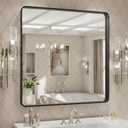 LOAAO 30x30 Inch Black Metal Framed Bathroom Mirror for Wall, Matte Black Bathroom Vanity Mirror Farmhouse, Large Rounded Rectangle Mirror, Anti-Rust, Hangs Horizontally or Vertically