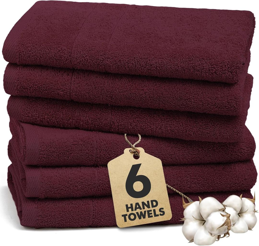 100% Cotton Hand Towels for Bathroom  Soft & Absorbent Towel Set Pack of 6 Small Towel (34x20in)  Quick Dry Luxury Cotton Hand Towels  Burgundy