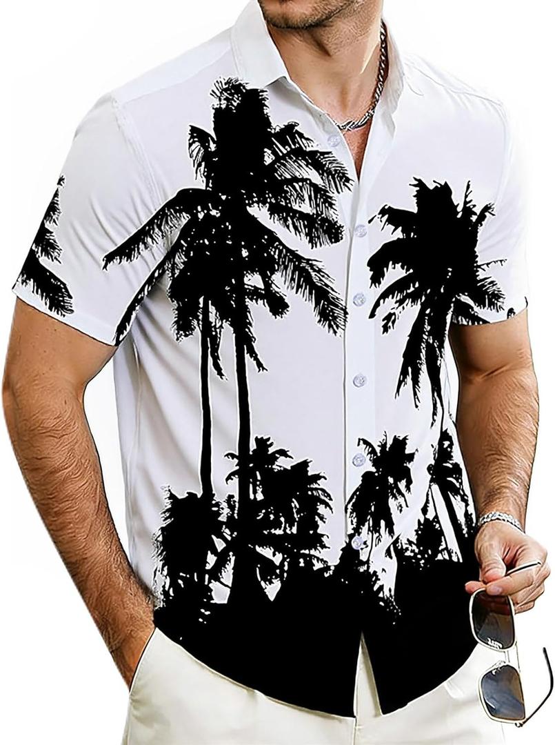 Cozople Mens Hawaiian Shirt Summer 3D Print Casual Short Sleeve Button Down Shirts Fashion Beach Shirt for Holiday (White, XL)