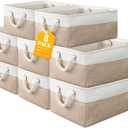 meekoo 8 Pack Collapsible Storage Bins Fabric Storage Bins Polyester Fabric Baskets with Handles Linen Closet Organizer for Shelf Home Closet Towels Toys(15 x 11 x 9.5 in,Beige)