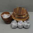 Maxdot 16 Pcs Acacia Wood Dinnerware Set, Round Wooden Plates,Solid Wooden Bowls and Tea Cups, Acacia Wood Tableware Supplies, Easy Cleaning & Lightweight for Dishes Snack, Dessert, Set for 4