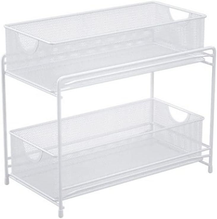 organize storage pantry organizer mash sliding storage box 2 Tier Sliding Basket Organizer Drawer white 7.4x13.7x12.7inch