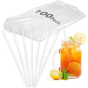 100 PCS Clear Plastic Disposable Drinking Straws 7.75" x 0.24", Unwrapped Straws Plastic for Party, Home, Travel BPA-Free, Value Pack, Made in USA