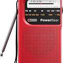 PowerBear Portable Radio | AM/ FM, 2AA Battery Operated with Long Range Reception for Indoor, Outdoor & Emergency Use | Radio with Speaker & Headphone Jack (Red)