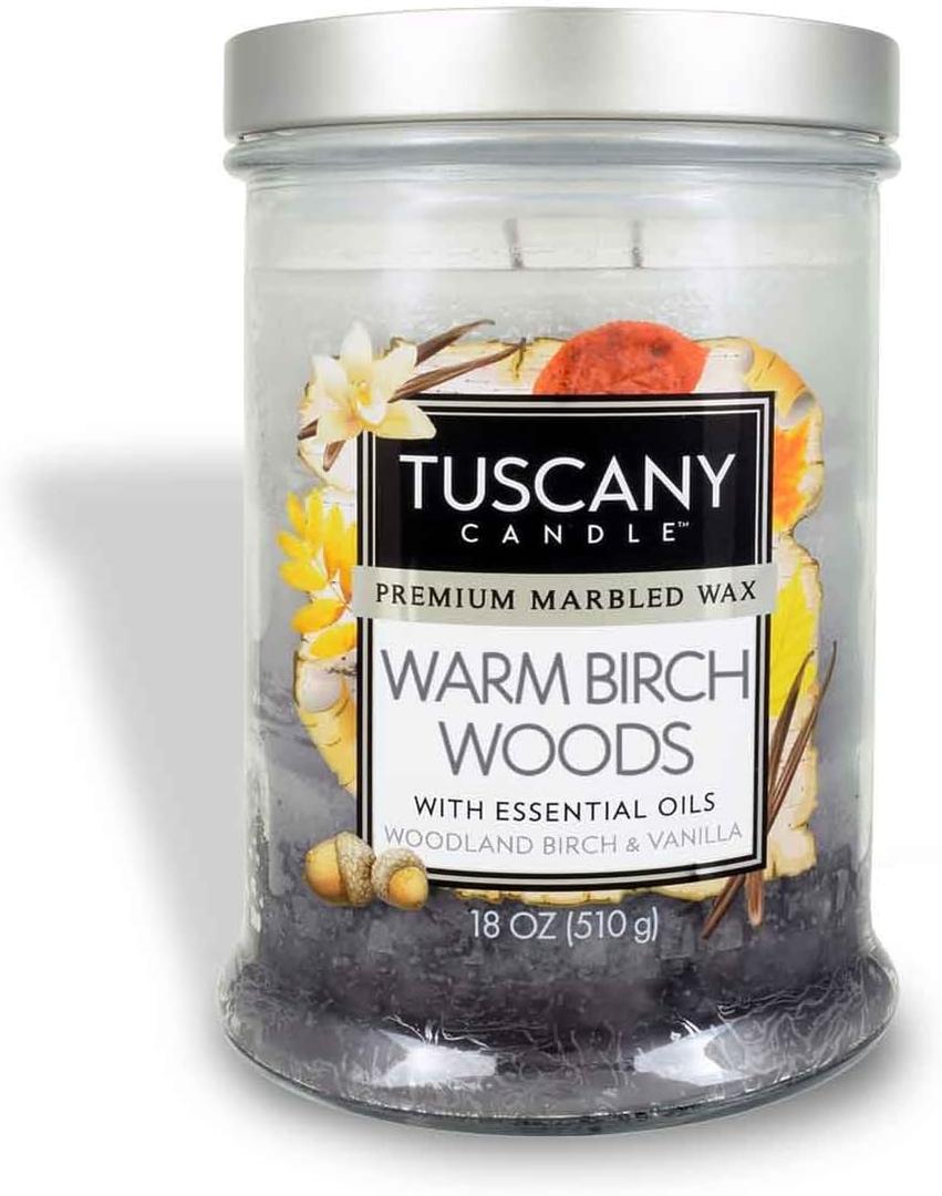 Tuscany Candle Warm Birch Woods Premium Marbled Wax Candle 2- Wick 18oz.