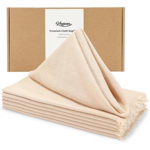 keypan Camel Cloth Napkins Set of 6, Linen Cotton Table Rustic Fabric Napkin Washable Bulk with Fringe for Thanksgiving Dinner Wedding Boho Fall Decor Party 17x17 inch