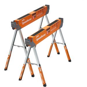 Bora Portamate Speedhorse XT Sawhorse Pair- Two pack, 30-36 inch height adjustable Legs, Metal Top for 2x4, Heavy Duty Pro Bench Saw Horse for Contractors, Carpenters - PM-4550T,Orange