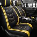 Comfortable Leather Auto Car Seat Covers Front & Rear Seat Protector Fit Sedan SUV 5 Seats Full Set Universal Fit (Black and Yellow, Full Set)