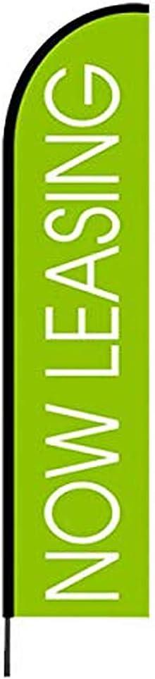 Real Estate Now Leasing Sign Flag, 15 Foot Feather Banner Pole Kit, Evo Flex Banner Outdoor, Light Green (0S-6IYJ-VAHC)