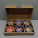 Bohemian Ceramic Bowls Set, 4.5 Inch Porcelain Cereal Bowls, Vintage Boho Style for Rice, Soup, Cereal,Salad,Decorative Set for Kitchen & Dining (Set of 6)