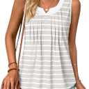 Summer Tops for Women 2026 Trendy Pleated Front Striped Tank Top Curved Hem Flowy Sleeveless Shirts (Gray, M)
