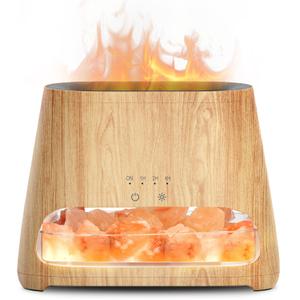 2-in-1 Essential Oil Diffuser and Himalayan Salt lamp, Two Lighting Modes, Aromatherapy Diffuser, Automatic Shut-Off Function, Cold Mist humidifier, Suitable for Home bedrooms, 260ml (Wooden)