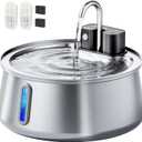 CEESC Cordless Cat Water Fountain Stainless Steel, 4L/135oz Automatic Pet Water Dispenser with Motion Sensor, Multi-Filtration, Ultra Quiet Pump, Long-Lasting 4000mAh Battery for Indoor Cats & Dogs