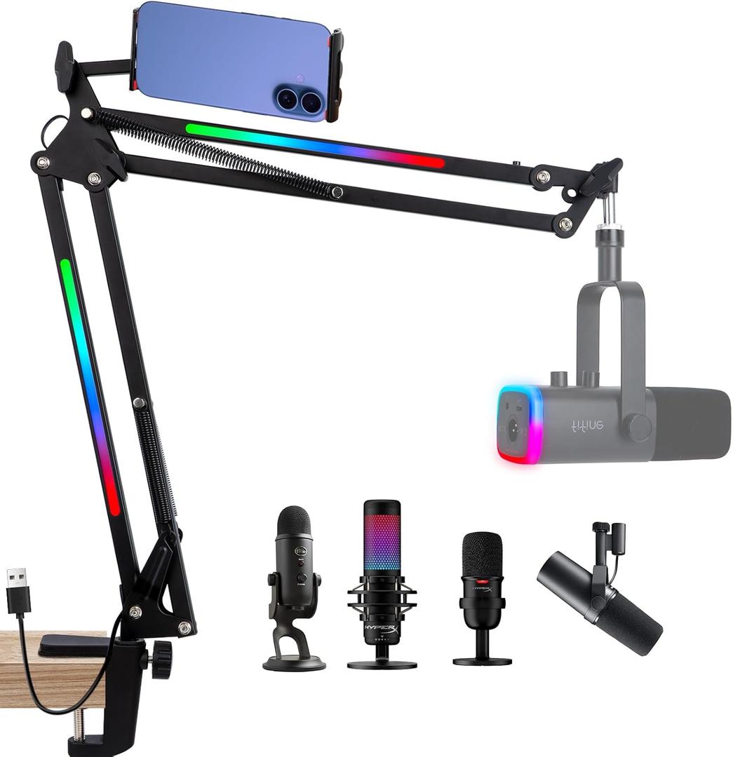 SUNMON RGB Boom Arm - Mic Arm With RGB Light, Adjustable 11 Light Modes, Microphone Boom Arm With Adapter Compatible with Fifine Microphone, Blue Yeti, HyperX QuadCast and Most Gaming Mic SUNMON RGB Boom Arm - Mic Arm With RGB Light, Adjustable 11 Light Modes, Microphone Boom Arm With Adapter Compatible with Fifine Microphone, Blue Yeti, HyperX QuadCast and Most Gaming Mic