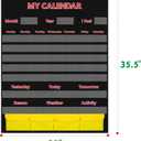 Black Calendar and Weather Pocket Chart with 148 Cards,(108 Illustrated Activity Cards, 40 Dry Erasable Flash Cards and 3 Hooks 28"x35.5")