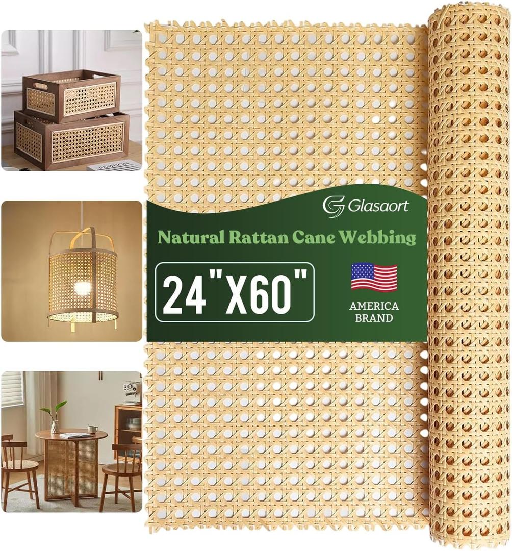 Glasaort 24" x 60" Natural Rattan Cane Webbing Roll, Natural Cane Webbing