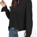 Women's Fashion Long Sleeve Tunic top Casual Loose Diamond V Neck Daily Work Shirts (Black, M)