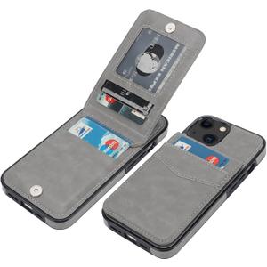 KIHUWEY Compatible with iPhone 13 Case Wallet with Credit Card Holder, Premium Leather Magnetic Clasp Kickstand Heavy Duty Protective Cover for iPhone 13 6.1 inch (Gray)