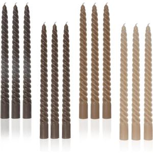 Brown Tall Taper Candles Spiral Candle Sticks,Unscented Pastel Candle for Holiday,Wedding and Home Decoration,10inch,12 Pack(E-Gradient Brown)