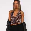 Women Halter Neck Top Leopard Print M