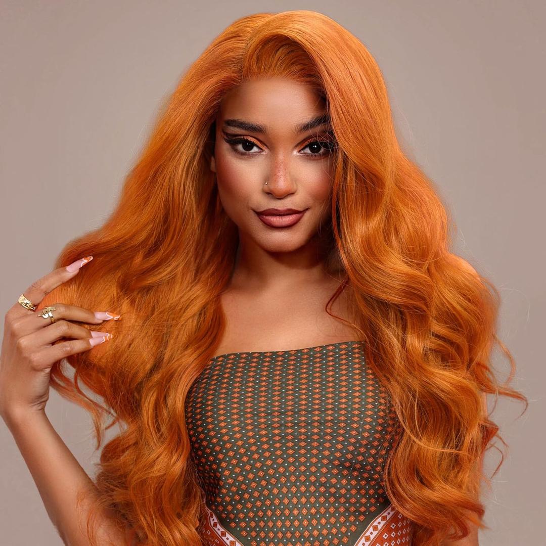 GORGIUS Ginger Orange Loose Wave Lace Front Wig Pre Cut T Part Long Wavy Wig Upgraded with Premium Synthetic Fiber 26 Inch