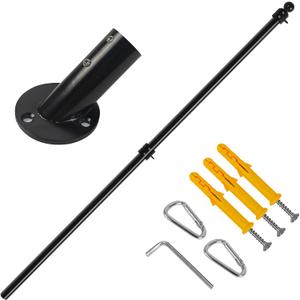 47" Flag Pole Kit for Storefront, Stainless Steel Tangle Free Flag Pole with Wall Mount Bracket, Heavy Duty Outdoor Banner Pole for Business, Shop & Commercial Display (Black)