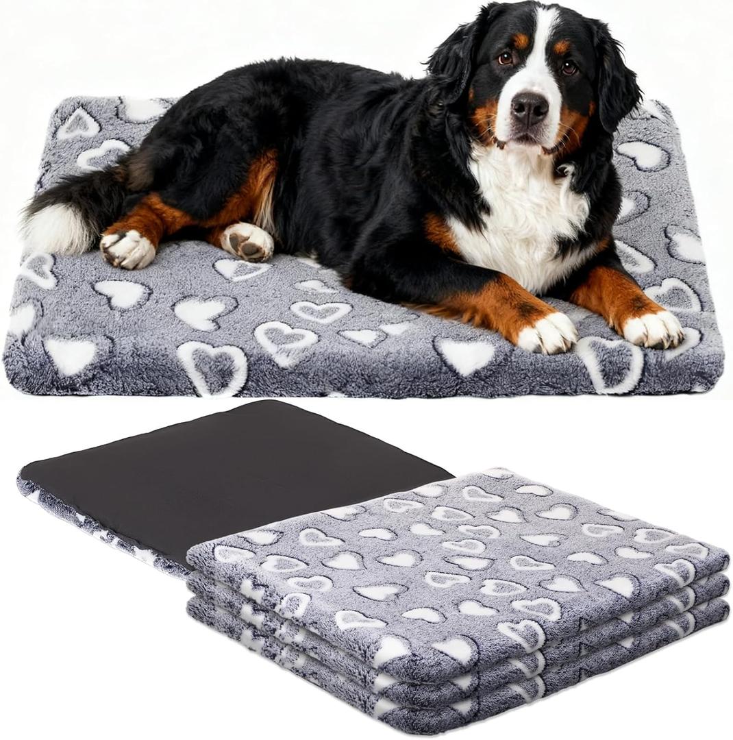 VitalCozy 3 Pcs Waterproof Reversible Dog Crate Pad Warm and Cool Dog Cats Bed Mat for Crates Sleeping Mat Cozy Heart Pattern Pet Bed for Puppy Cat Puppy Kitten Cushion Carrier, Grey (36"x24"x1.6")