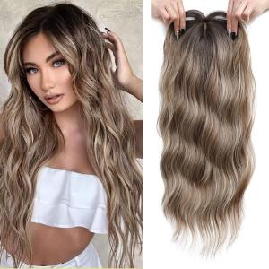 PANEWAY Hair Topper for Women 20 Inch Wavy Synthetic Fiber Topper with Natural Waves, Clip-In Hairpiece for Thinning Hair, Adds Volume & Length, Lightweight & Breathable (Highlights Brown with Dark Root)