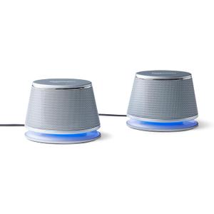 Amazon Basics Stereo 2.0 Computer Speakers with LED Lights for PC, Laptop or Desktop, Volume Control, 3.5mm Aux Input, USB-Powered, Silver, 1 Pair