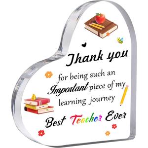 Teacher Appreciation Gift - Heart Acrylic Plaque Paperweight for Retirement, Birthday, Valentine's Day, Christmas or Thank You
