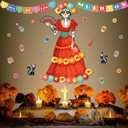 Pasimy Day of The Dead Bulletin Board Set Colorful Sugar Skull Classroom Decorations Mexican Dia De Los Muertos Cutouts with 3D Paper Flowers for Door Wall Decor Fiesta Halloween Party(Classic)