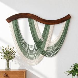 Green Macrame Wall Hanging Dip Dyed Yarn Wall Art, Modern Boho Decor, 32.3"L x 5.1"W