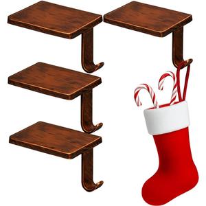 Christmas Stocking Holders for Mantle Set 6, Stocking Hangers for Mantel with Upgrade Size&Weight, Rectangular Holder Stocking Hooks for Mantle Weighted (Bronze)