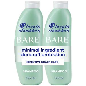 Head & Shoulders Anti-Dandruff Shampoo, BARE Sensitive Scalp Care Twin Pack, with 1% Pyrithione Zinc, Fragrance-Free, Free of Sulfates, Silicones, Gentle, 13.5 fl oz Each