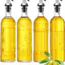 4 Pcs Olive Oil Dispenser Bottle for Kitchen,17oz Clear Glass Oil and Vinegar Dispenser Set, Coffee Syrup Dispenser with 4 Pourers and 1 Funnel (Style A, Silver)