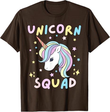 Unicorn Squad Cute Rainbow Lover Family Birthday Girls Party T-Shirt Brown S