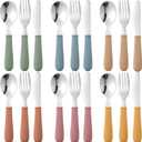 18 Pieces Toddler Utensils Kids Silverware with Silicone Handle Stainless Steel Toddler Fork Spoon Knife Set Children Flatware Set, 6 Colors