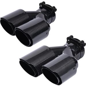 2-Pack Carbon Fiber Dual Exhaust Tips 2.5" Inlet to 3.5" Outlet, Universal Tailpipe 2.5 Inch Exhaust Muffler Tips (Gloss)