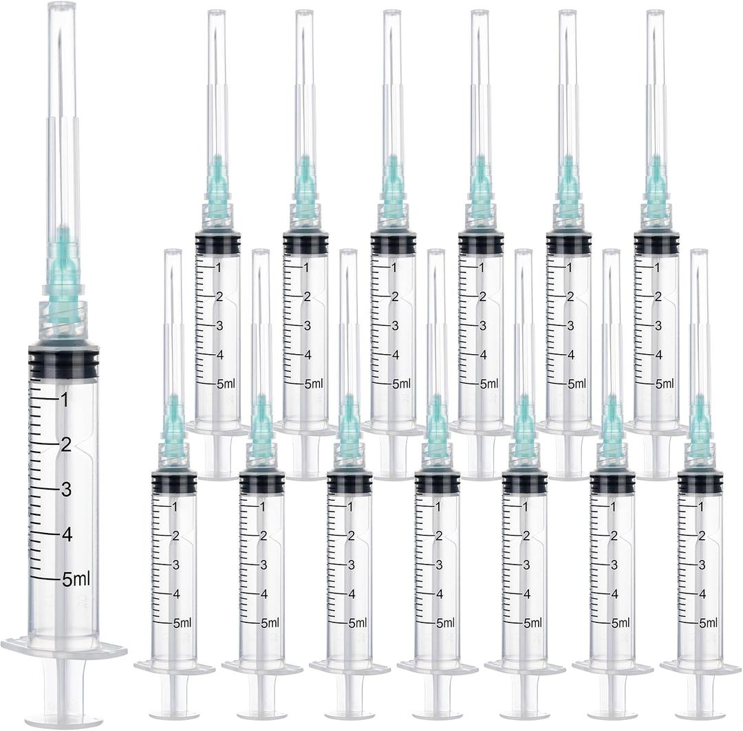 100 Pack 5ml 21Ga 1.5 Inch Disposable Syringe with Needle,5cc Luer Lock Syringes for Scientific Lab Use, Individual Wrapped