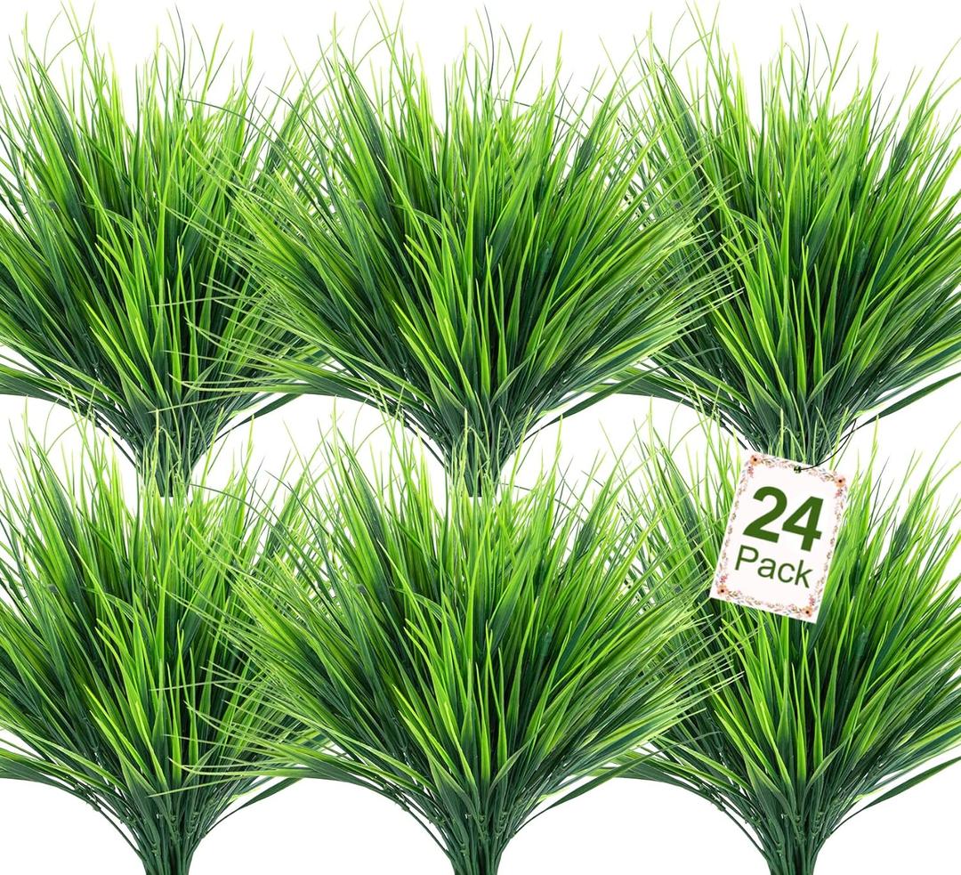 Ouddy Decor 24 Bundles Artificial Plants Outdoors Fake Wheat Grass Faux Greenery Stems Plastic Shrubs UV Resistant for Patio Garden Porch Window Box Spring Home Decor, Green Ouddy Decor 24 Bundles Artificial Plants Outdoors Fake Wheat Grass Faux Greenery Stems Plastic Shrubs UV Resistant for Patio Garden Porch Window Box Spring Home Decor, Green