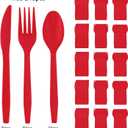 240 Pcs Disposable Red Plastic Silverware Set, Including Red Party Forks, Knives And Spoons 80 Pieces Each, Suitable For Parties, Weddings, Birthdays, Home Offices, Takeout