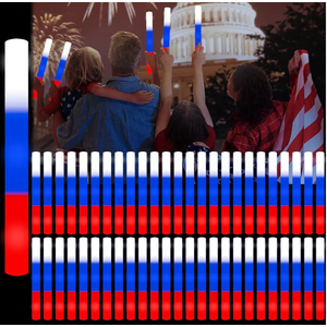 Junkin 72 Pcs 4th of July Glow Sticks Bulk 15.8" Red White Blue Foam Independence Day LED Glow Sticks with 3 Flashing Mode Star Pattern Patriotic Light for Memorial Day Birthday Party