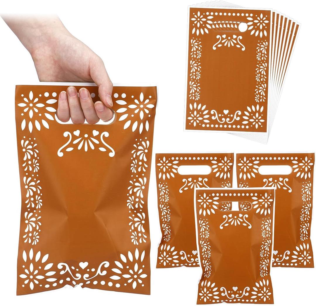 Yexiya 50 Pcs Cielito Lindo Party Candy Bags Bulk Christmas Gift Bags with Handle Cinco De Mayo Favors Barro Candy Sack Talavera Sack for Mexican Xmas Gingerbread Fiesta Party Supplies